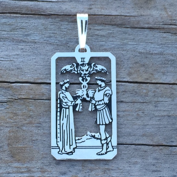 Two of Cups Tarot Card Pendant .925 Sterling Silver dainty Sacred Marriage - Picture 7 of 7